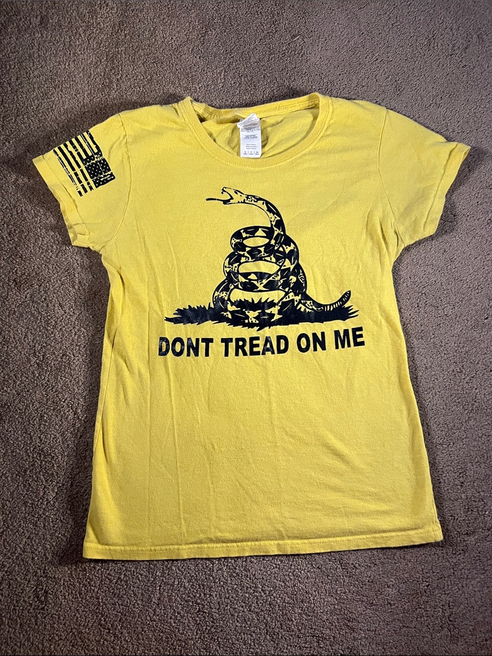 Gildan Yellow Women’s Tee with Black 'Don't Tread On Me' Graphic